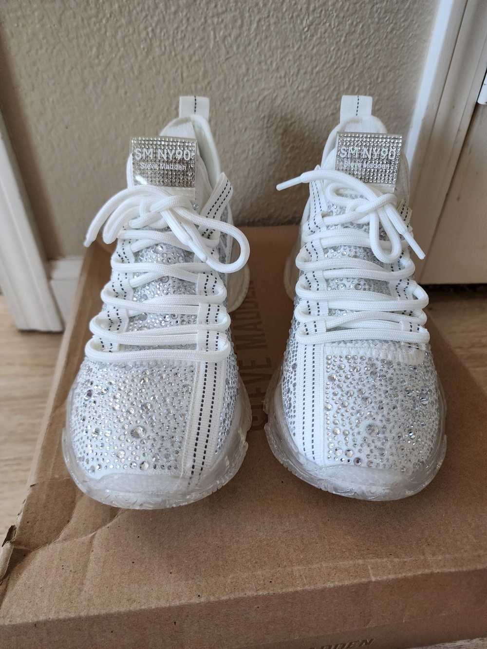 Steve Madden Maxima-R Rhinestone Sneakers White Multi Size 8.5